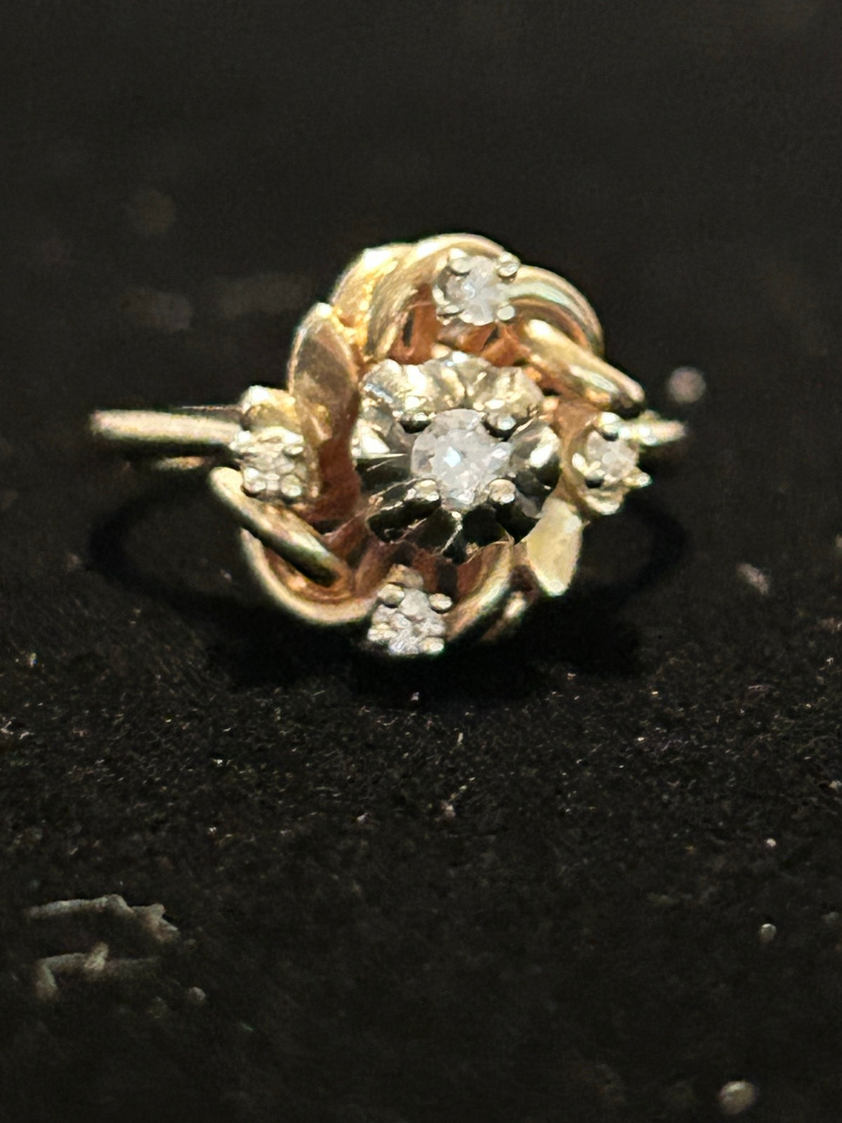 Vintage 14k Yellow Gold 5 Diamond Cluster Ring Size 6.5 Fine Jewelry